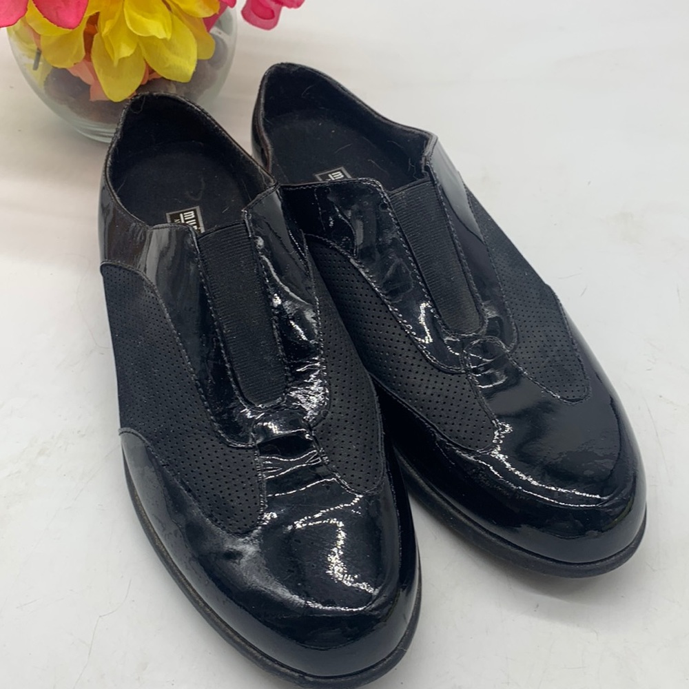 Munro Black Shiny Patent Canvas Slip on Mules Size 8.5 CM4569